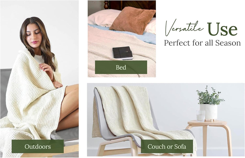Organic Cotton Knitted Throw Blanket - Cool Throw Blankets, Picnic, Adults & Toddlers (50”x60” - Gray)