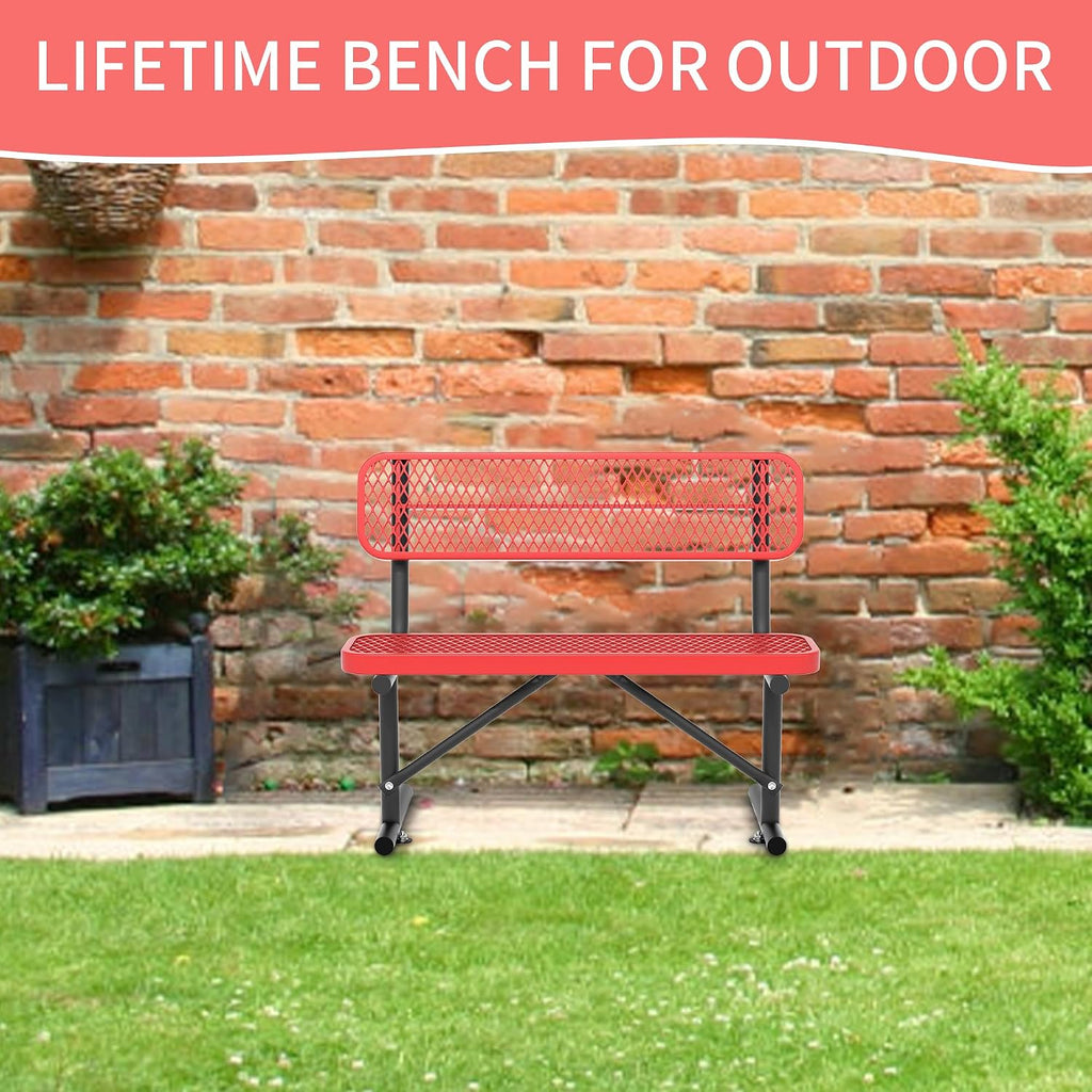 4FT Heavy Duty Metal Park Bench for Outside, Thermoplastic-Coated Weatherproof Outdoor Bench with Backrest & Portable