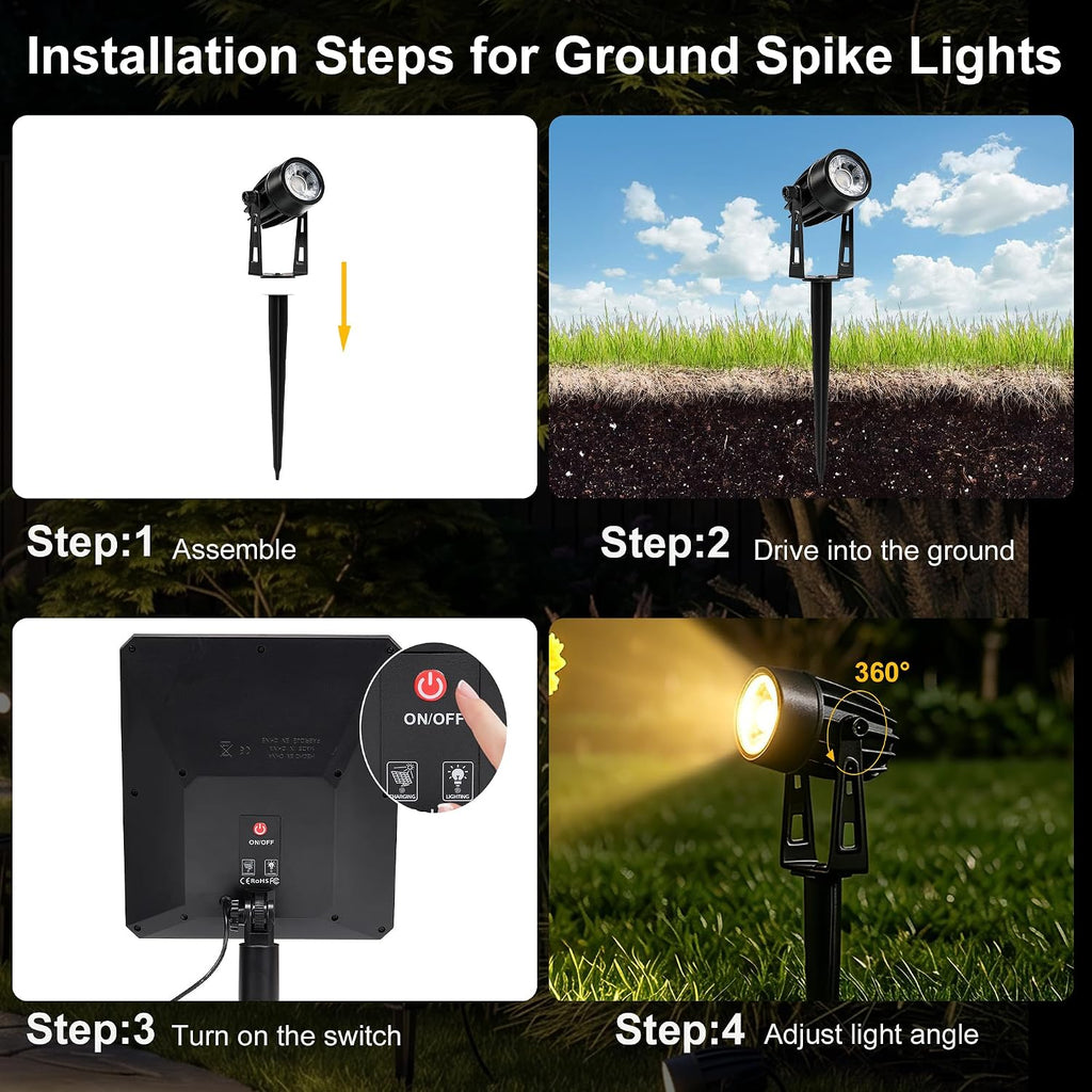 Solar Spot Lights Outdoor Waterproof, 4-in-1 Solar Landscape Lighting Dusk to Dawn Solar Uplights, 3000K Bright LED