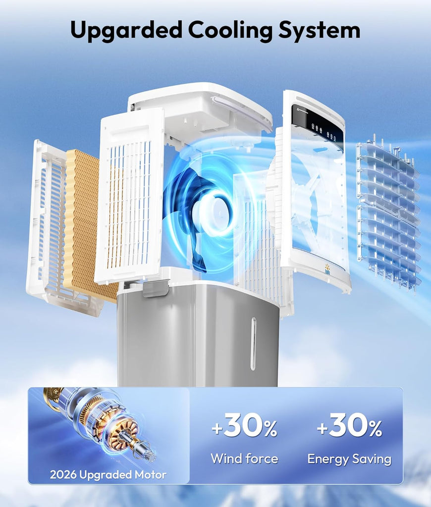3-in-1 Portable Evaporative Air Cooler - 2000 CFM Swamp Cooler with 6.6-Gal Dual Tank & 4 Ice Packs, Remote Control