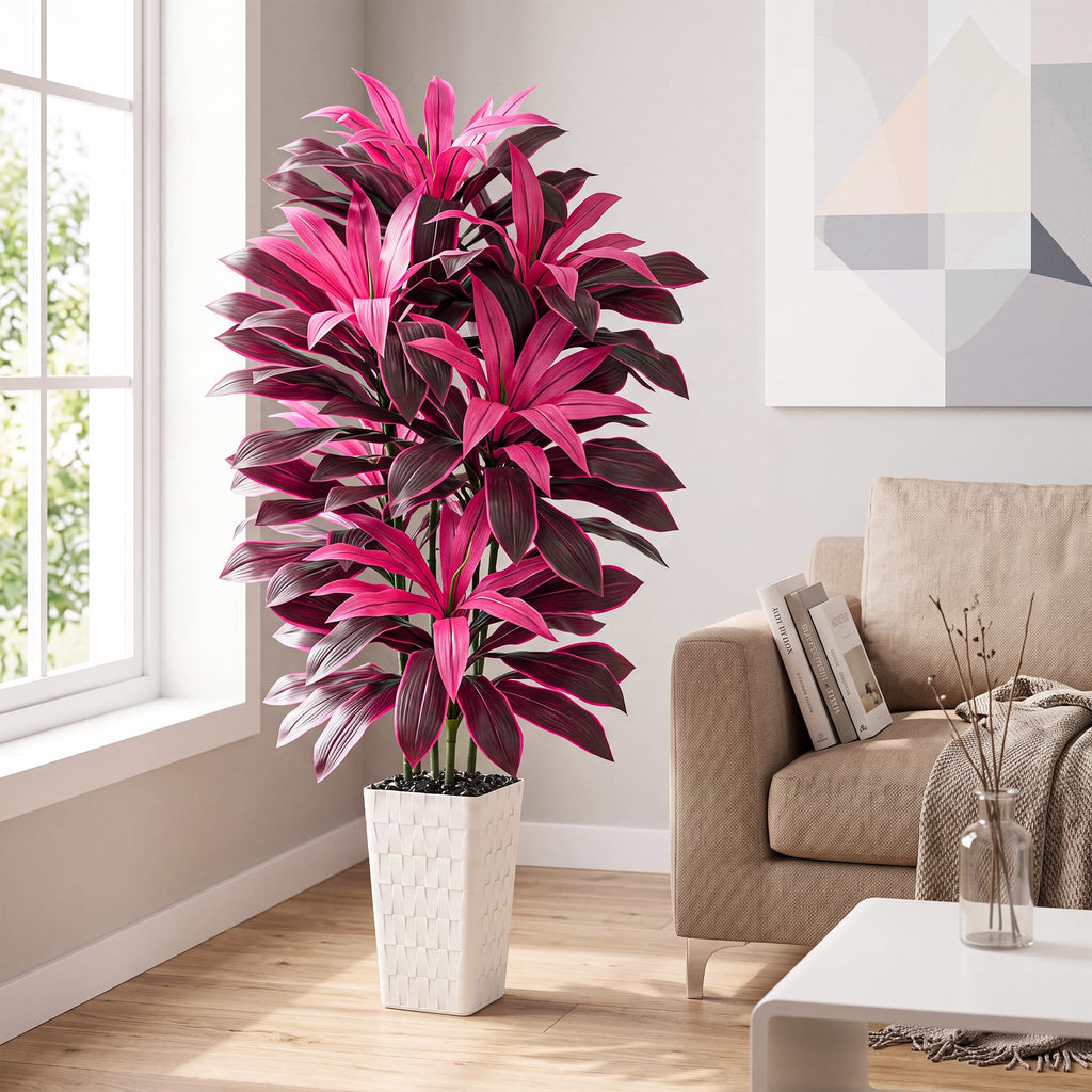 Artificial Dracaena Tree 6FT, faux plants indoor with White Planter
