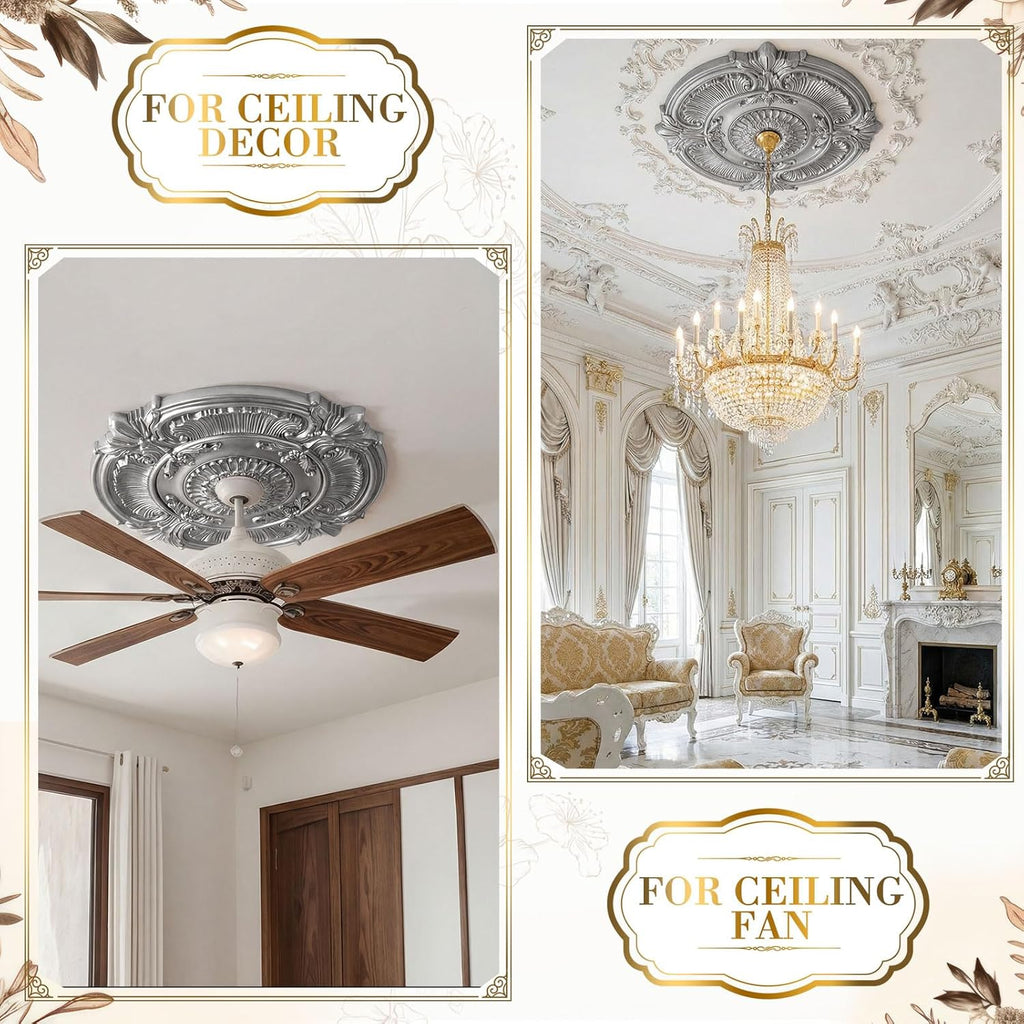 26" OD x 2"ID Lighting Ceiling Medallion PU Decorative Ceiling Fan Chandelier Medallion Round Large Cover Plate French
