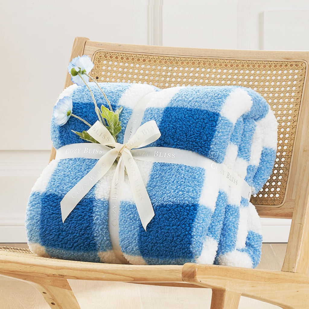Bliss Luxury Sherpa Throw Blanket for Couch, Premium Reversible Buffalo Plaid Thick Throw, Warm Cozy Soft Blanket and