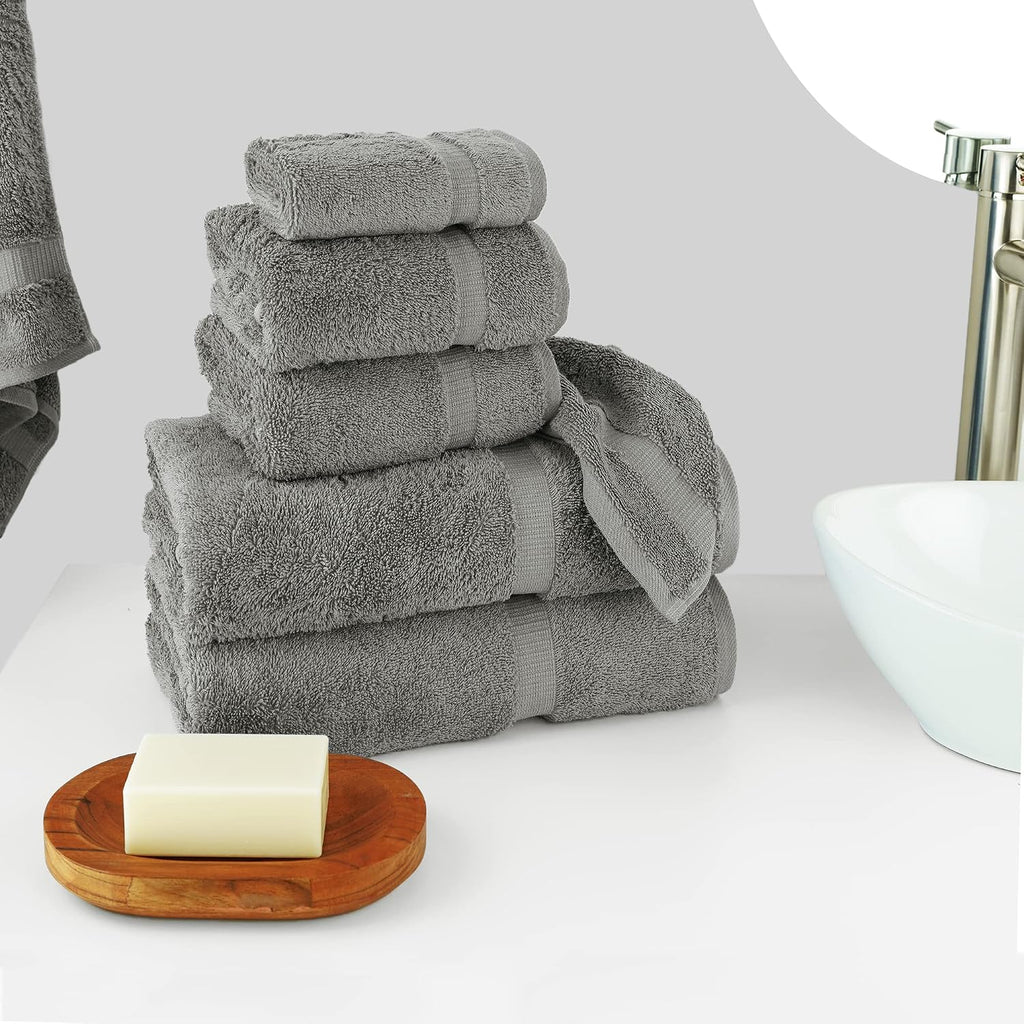 6 Piece Towels Set, 100% Cotton Luxury Turkish Towels , Soft Absorbent Bath Towel Set with 2 Bath Towels 2 Hand