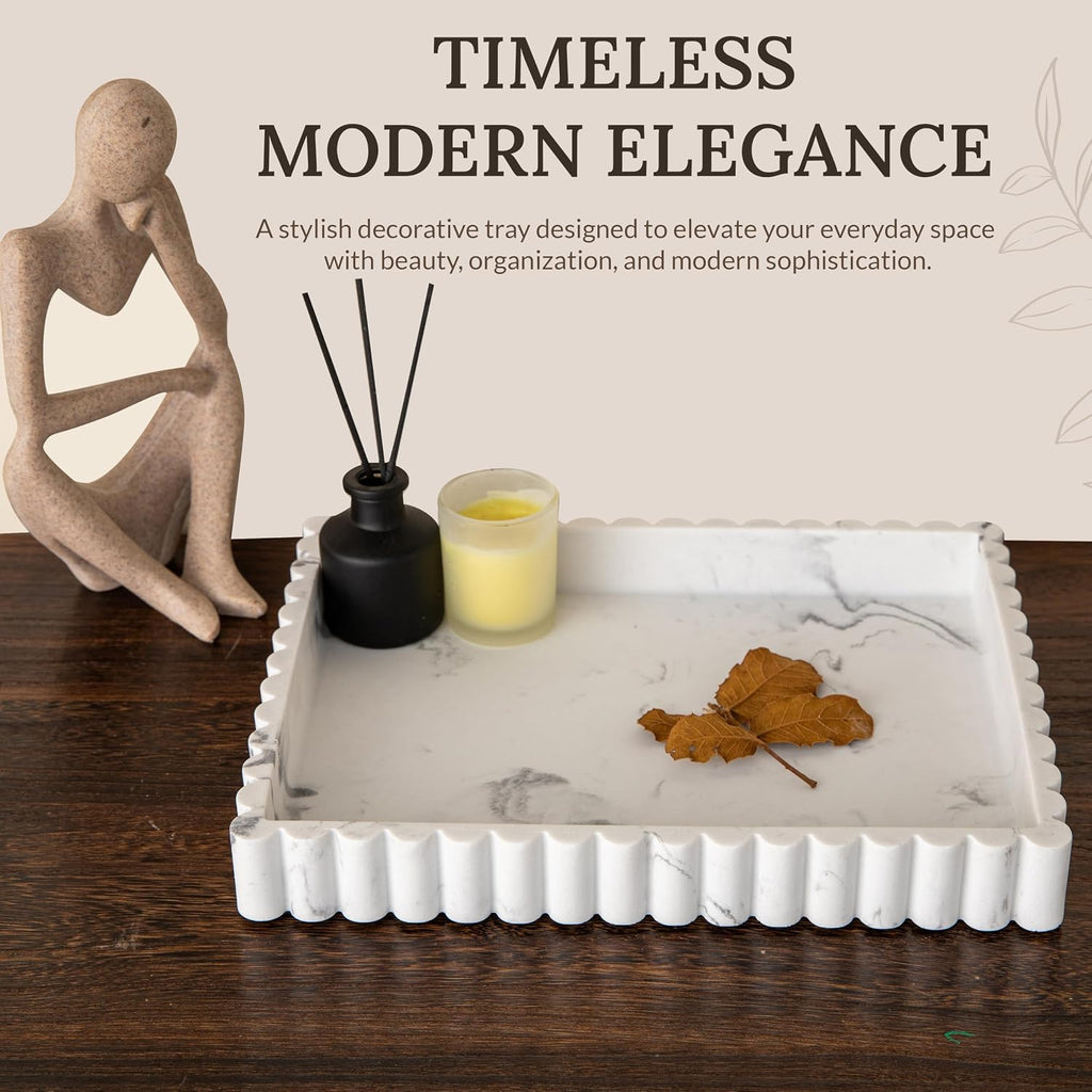 Premium Concrete Decorative Bowl & Coffee Table Tray - Marble Look Centerpiece Table | Modern Minimalist Home Decor |