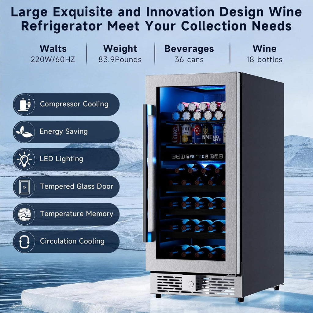 15 Inch Wine Fridge Dual Zone, Built in Wine Cooler Refrigerator 15 Inch Wide, 3