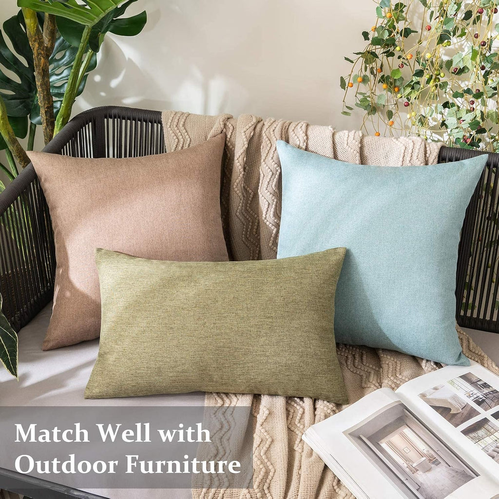 Pack of 2 Decorative Outdoor Solid Waterproof Throw Pillow Covers Euro Sham Faux Linen Garden Farmhouse Cushion Cases