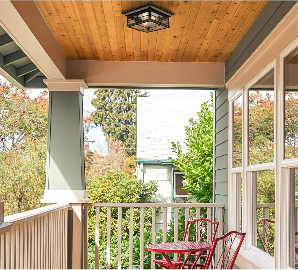 Orwell 2 Light Outdoor Flush Mount Fixture in Oil Rubbed Bronze and Clear Glass