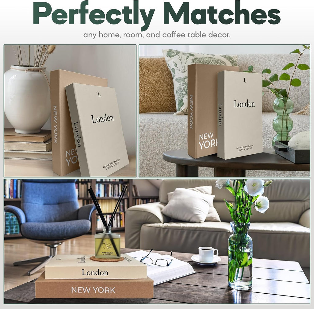 Faux Book Storage Box Set - Decorative Faux Books with Hidden Storage for Coffee Table Decor, Bookshelf or Mantle
