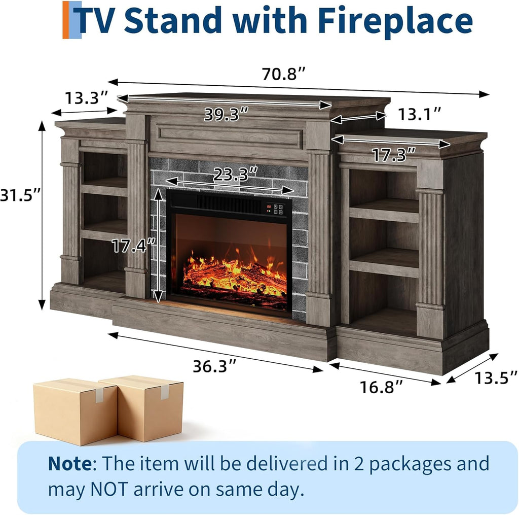 71 Inch Electric Fireplace with Matal, Fireplace TV Stand for TV Up to 80"