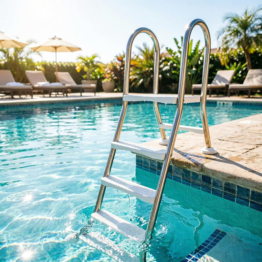 4 Step in & Above Ground Pool Ladder, 304 Stainless Steel Single Sided in-Pool Steps, 330LBS Non-Slip White Treads &