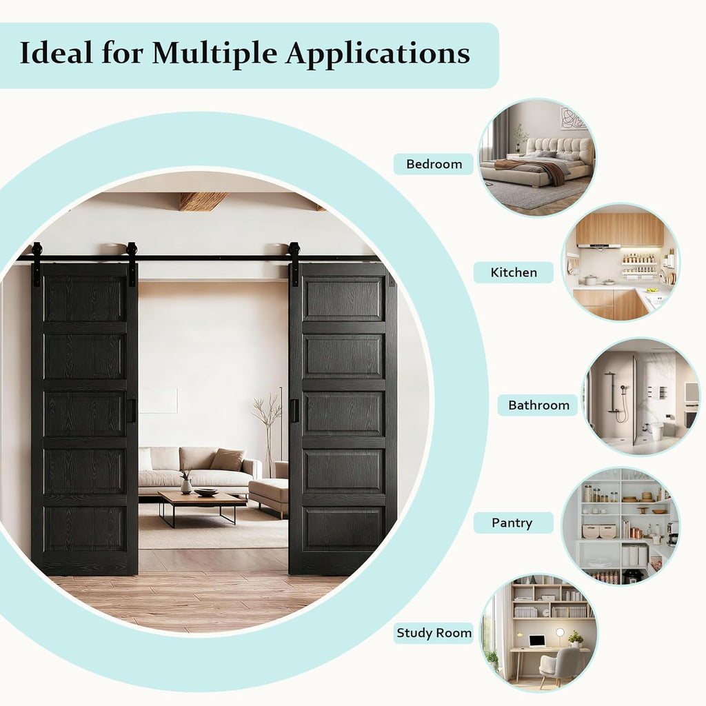 72"(Double 36") x 84" Sliding Barn Door, 5-lite Panel Barn Door with Hardware Kit, MDF & Waterproof 