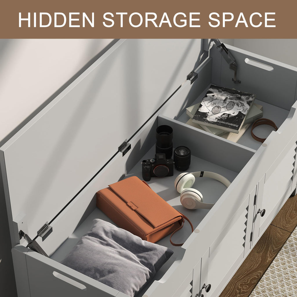 Shoe Storage Bench with Lift Top Storage & Cushioned Seats