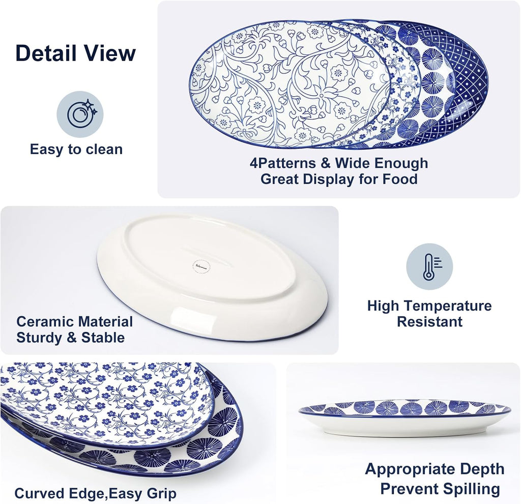 Serving Platters Ceramic, 12 Inch Serving Dishes for Party Entertaining, Oval Serving Plates for Sandwich, Appetizer