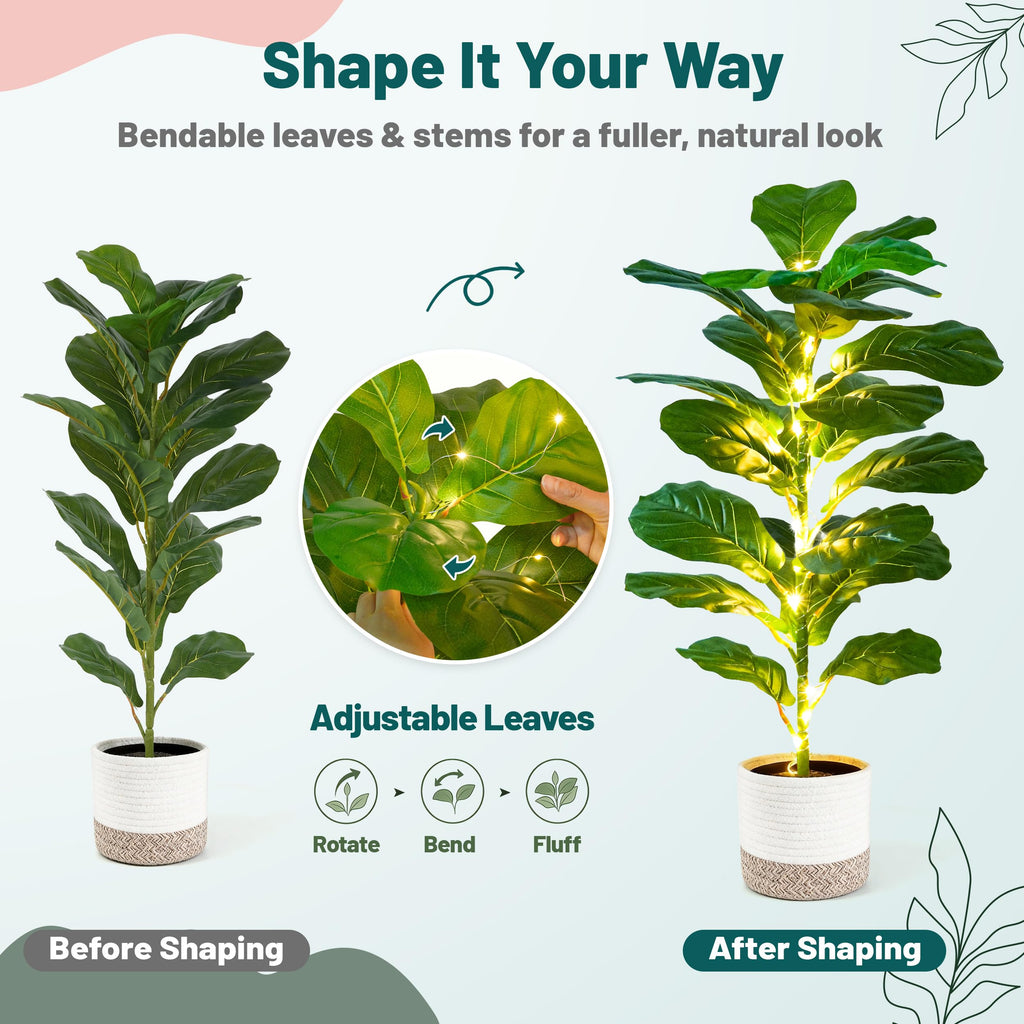 2 Pack 30" Artificial Plants with Lights, Fiddle Leaf Fig Trees