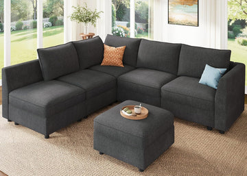 Modular Sectional Couch L Shaped Sectional Sofa with Storage, Convertible Couches - Snowflake Velvet Grey