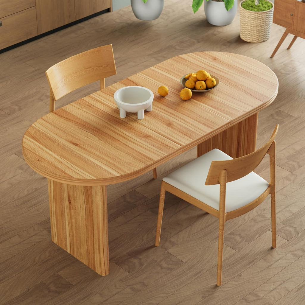 55.12"-70.87" Farmhouse Extendable Oval Dining Table for 4-6, Modern Solid Wood Kitchen & Dining Table with Removable