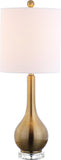 25" Brass Gold Metal and Crystal Teardrop LED Table Lamp Living Room Bedside Nightstand, White Linen