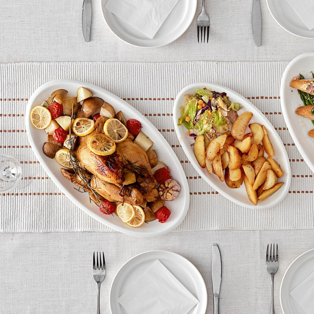 Large Serving Platter, 16"/14"/12" Oval Platters Oven Safe, White Serving Plates for Wedding Decor, Ceramic Serving