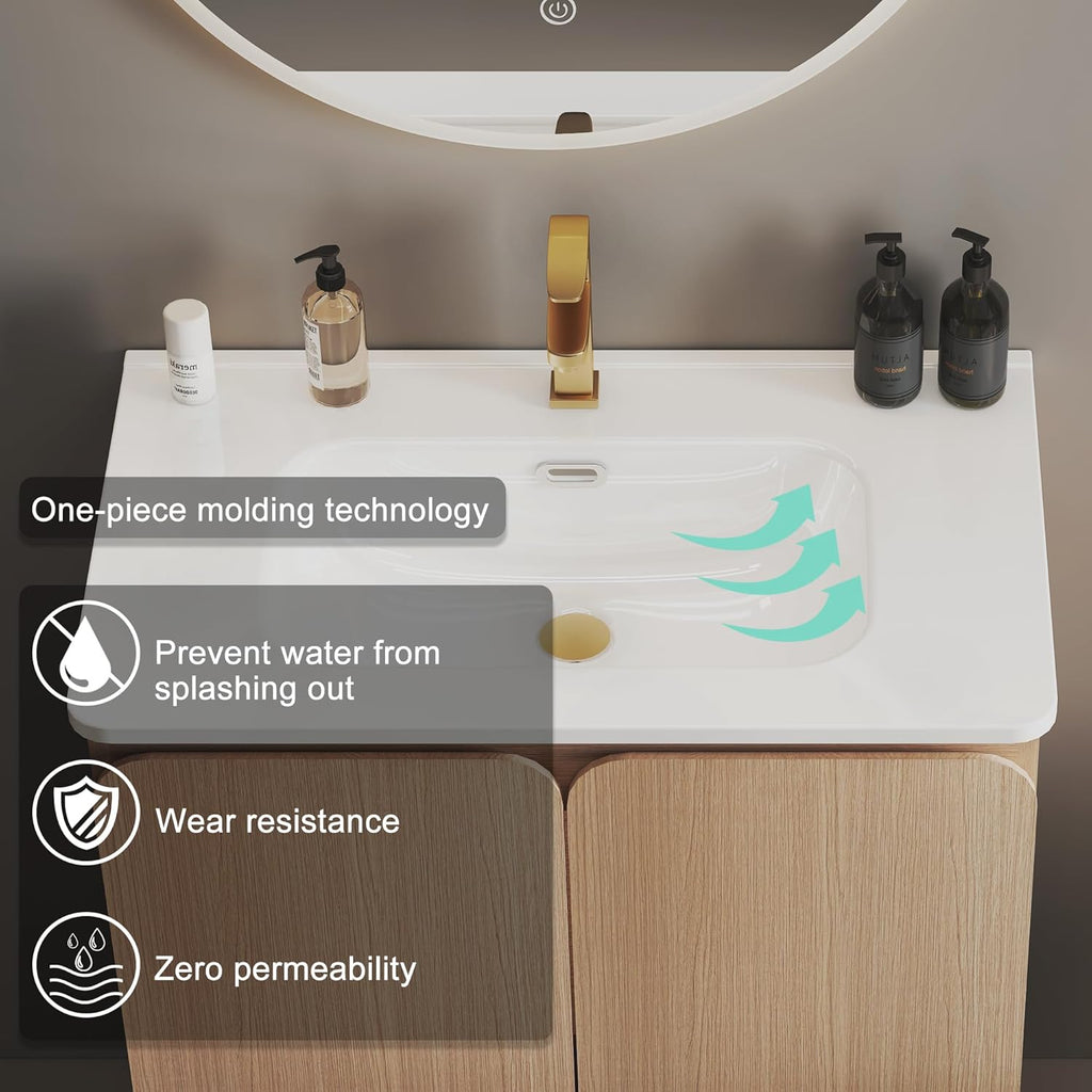 30" Freestanding Bathroom Vanity with Overflow Sink One Piece Basin