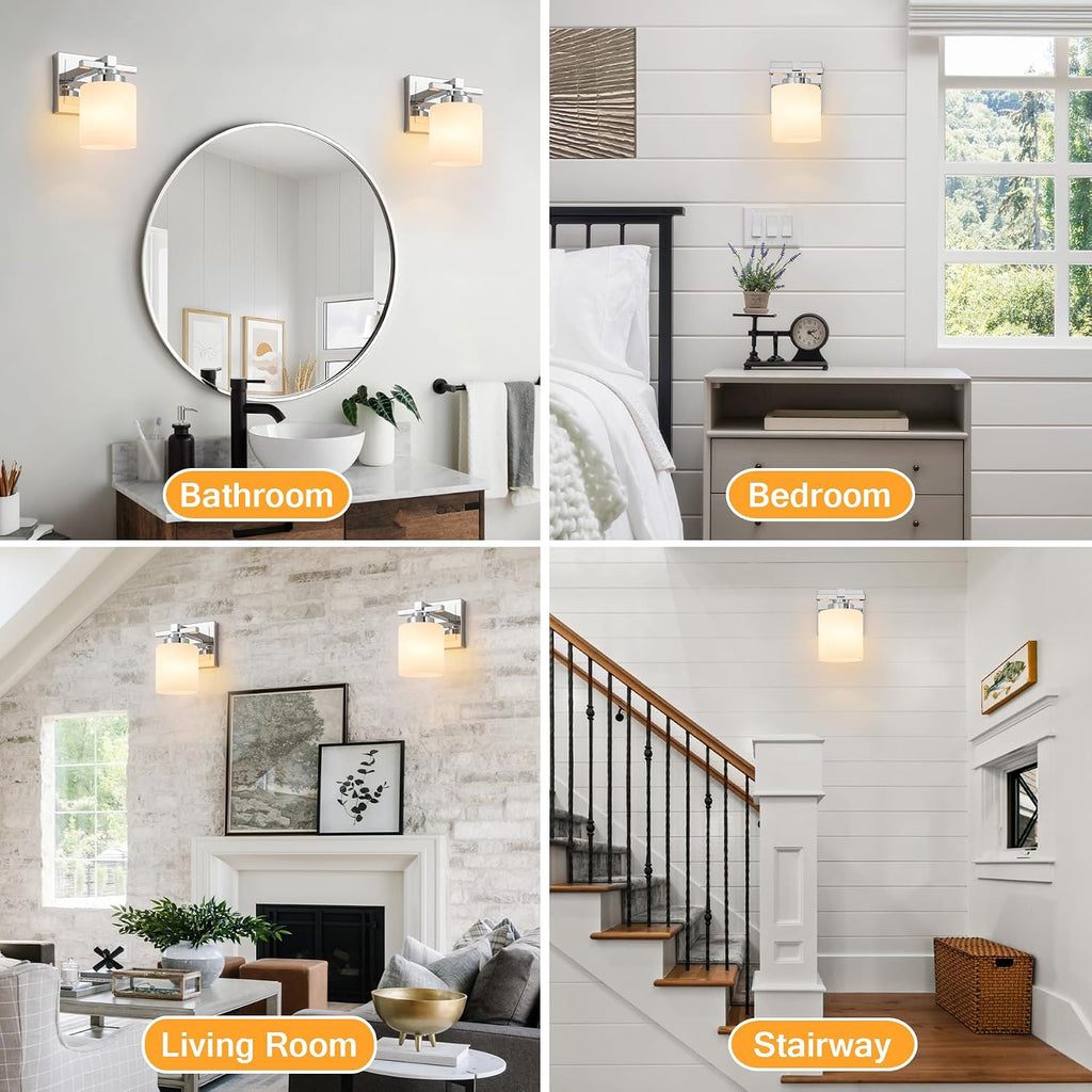 Bathroom Light Fixtures Over Mirror, Vanity Lights Wall Sconces with Milky White Glass Shades, E26 Socket (Bulbs Not