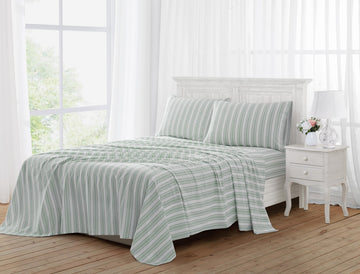 Wide Ticking Stripe Green 4 Piece Sheet Set