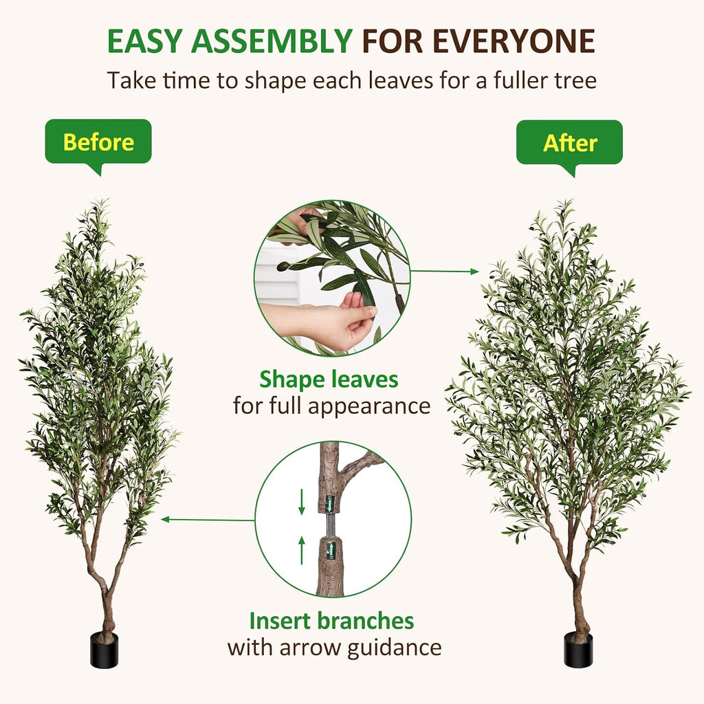 Olive Tree Artificial Indoor 8ft, Tall Faux Olive Tree with Large Olive Branches and Realistic Fruits, Fake Floor