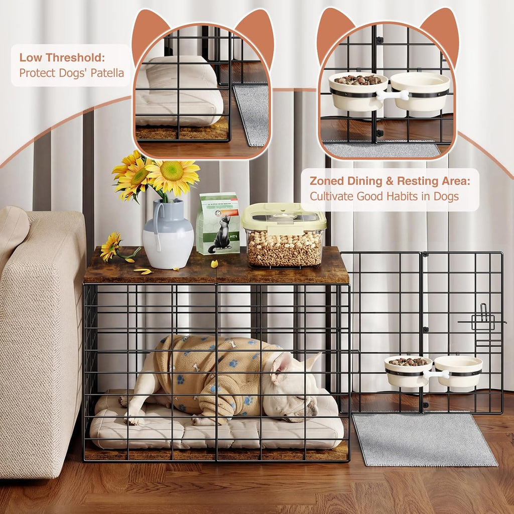 24 Inch Small Dog Crate Furniture - All-Season Indoor Dog Kennel with Wooden Top & Thickened Metal Wire