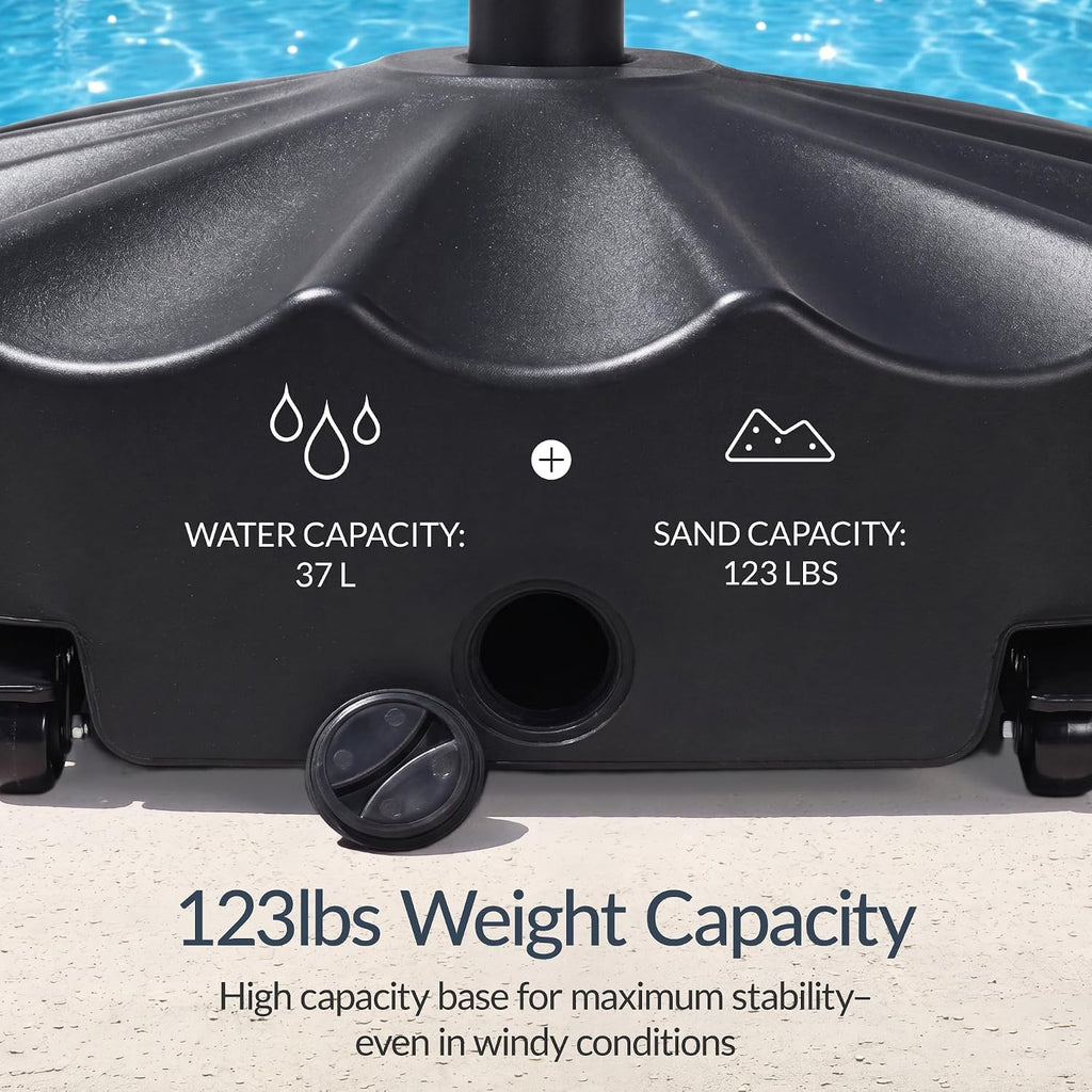 123lb Capacity Fillable Mobile Umbrella Base, Heavy Duty Market Stand Easy to move w/ 4 wheels - Wavy Design - Black