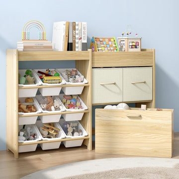 Toy Storage Organizer for Kids, 9-Bin Toy Organizer with 2-Drawers, Movable Toy Chest and Top Rack, Multifunctional