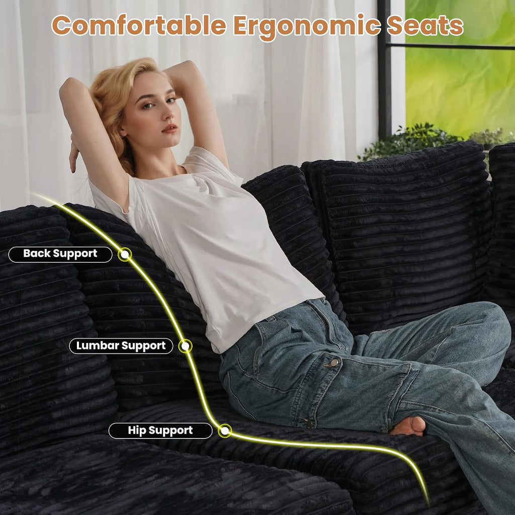 Modular Sectional Sofa Couch with Sofa Bed U-Shape Chaise, Comfy Plush Corduroy Cloud Couches, Modern Luxury Deep