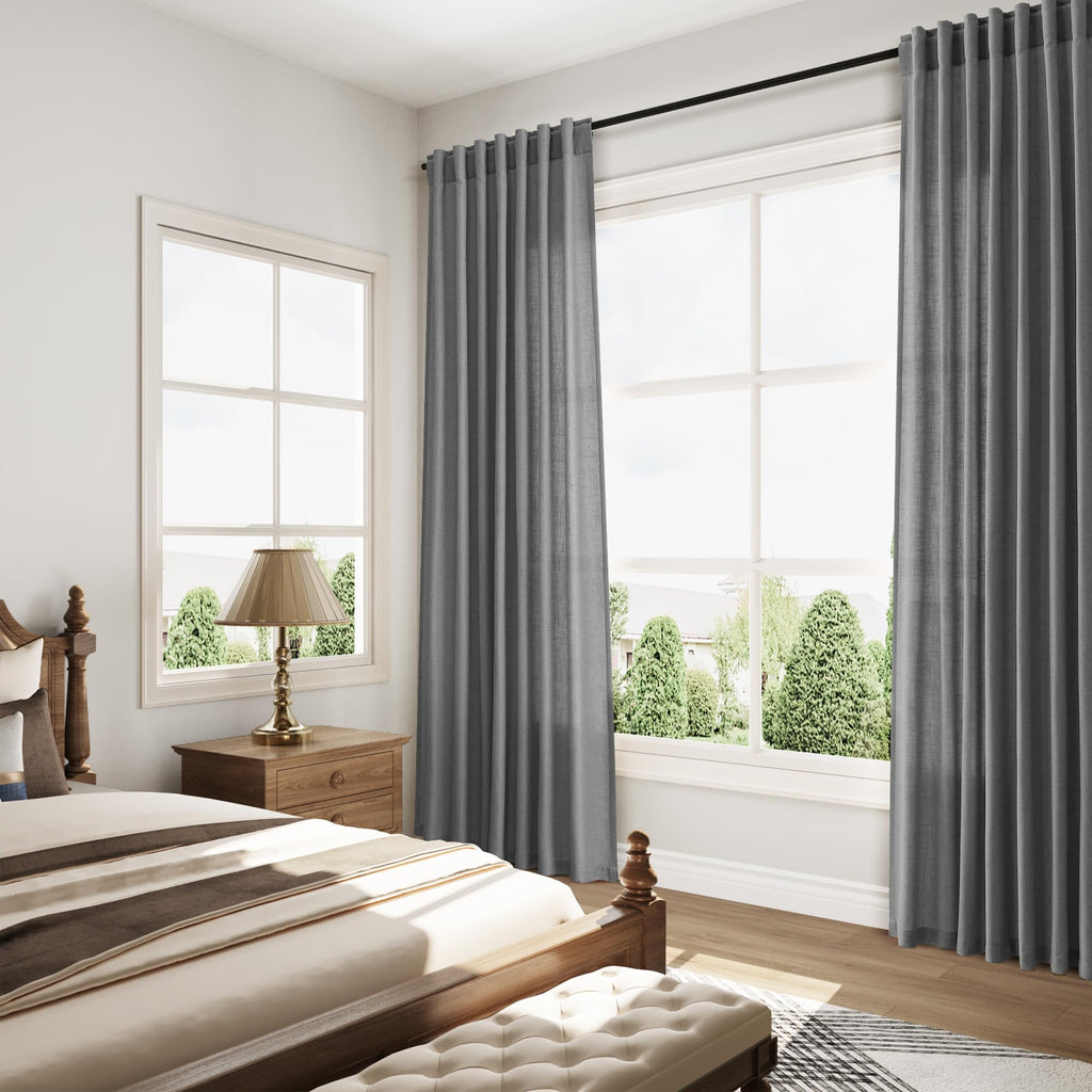 Blazer Grey Curtains Linen Blend Light Filtering Back Tab Curtain 84 Inches Long, Semi Sheer Privacy Drapes, Simple