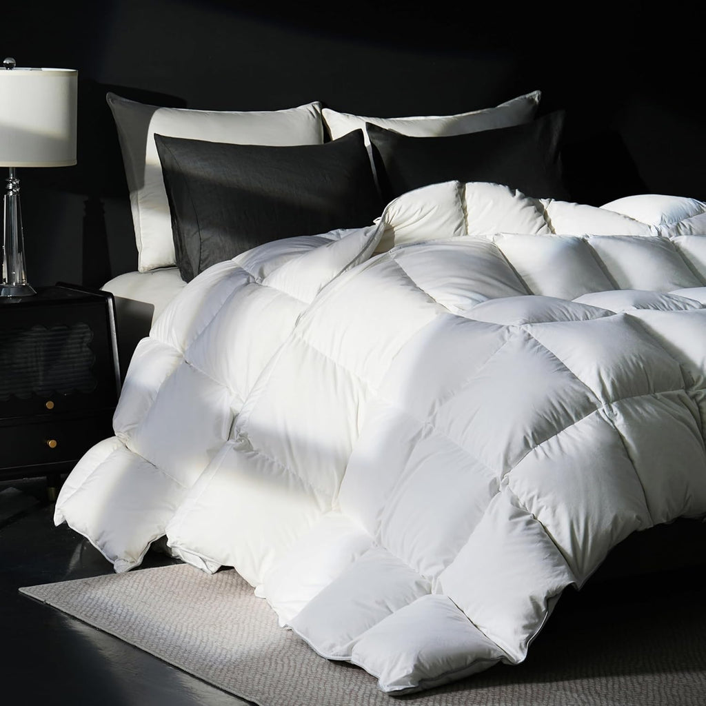 Goose Feather Down Fiber Comforter Full, 100% Cotton Ultra Soft Fluffy Duvet Insert Full