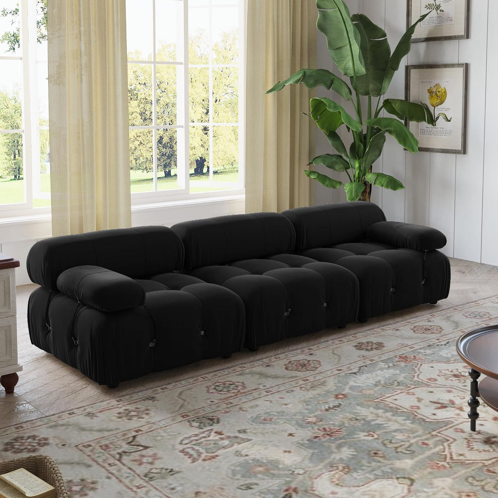 Modular Sectional Sofa,103.95 inch Convertible Sofa Couch,Velvet 3 Seater Minimalist Couch , Modern Large Free