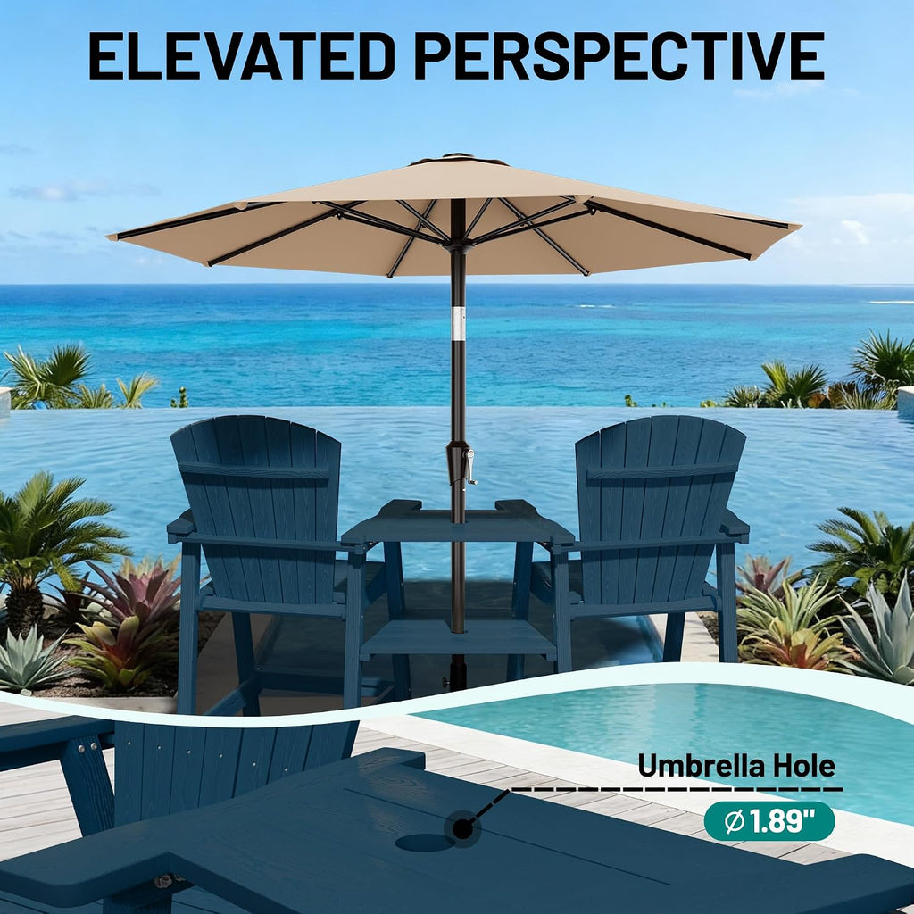 Tall Adirondack Chairs Set of 2 with Double Connecting Trays, Navy | HDPE Bar Height Outdoor Chairs with Umbrella