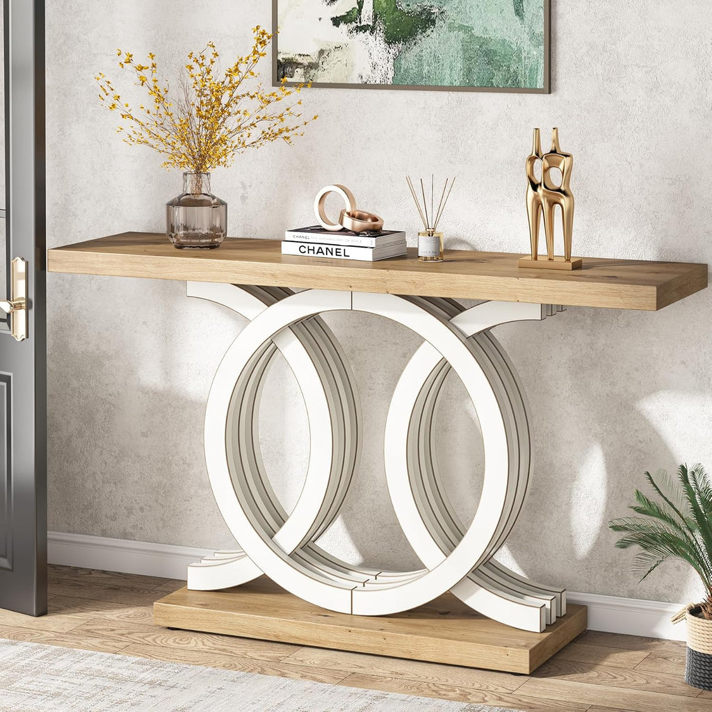 55 in Console Table with Geometric Base, Modern Hallway Table, Wooden Entryway Table, Foyer Sofa Table, Unique Long