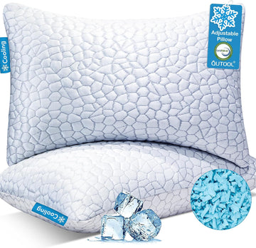 Cooling Memory Foam Pillows Queen Set of 2, Adjustable Shredded Memory Foam,Bed Pillows for Sleeping with Breathable