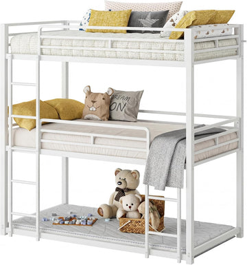 Bunk Bed, Triple Bunk beds with 2 Ladders, Bunk Beds Twin Over Twin Over Twin