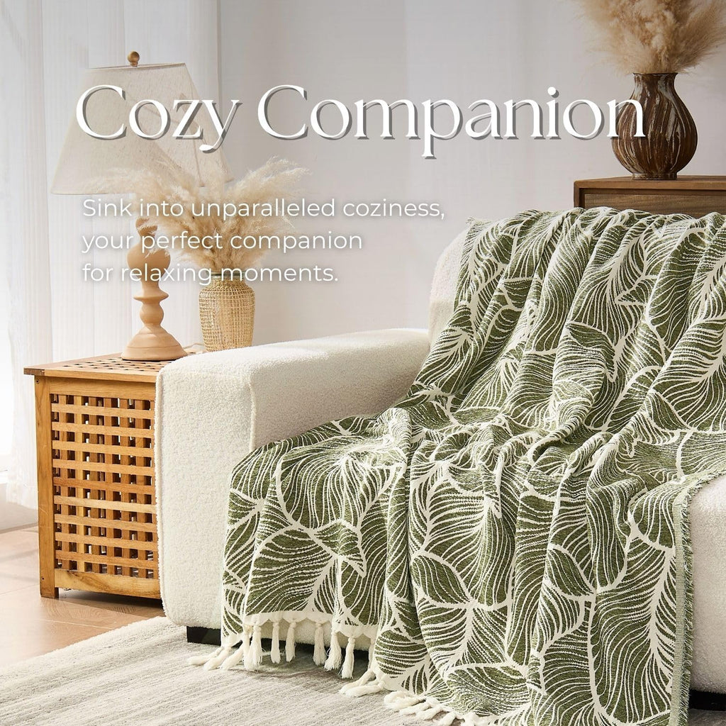 Chenille Cotton Throw Blanket, Lightweight Boho Blanket