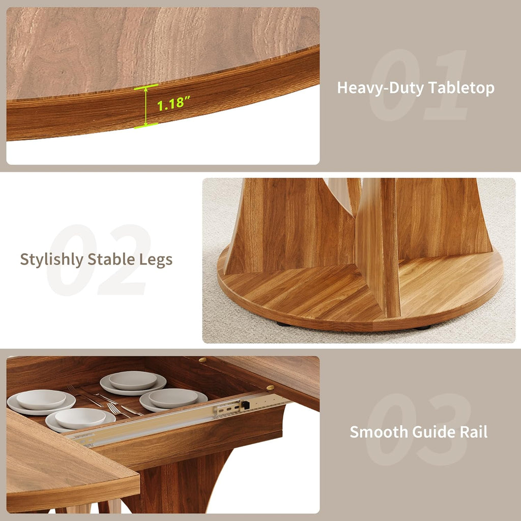 43.3-59 Inch Extendable Round Dining Table for 6-8 People, Oval Dinner Table with Adjustable Top and A Stable Round