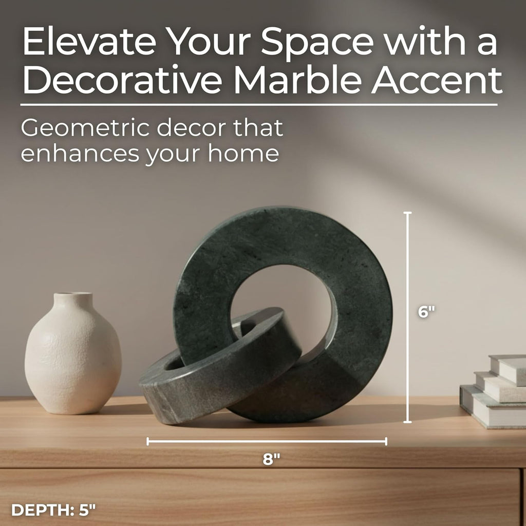 Home Decor and Bathroom Decor Marble Double Ring - Modern Shelf Sculpture and Office Accents for Room Styling