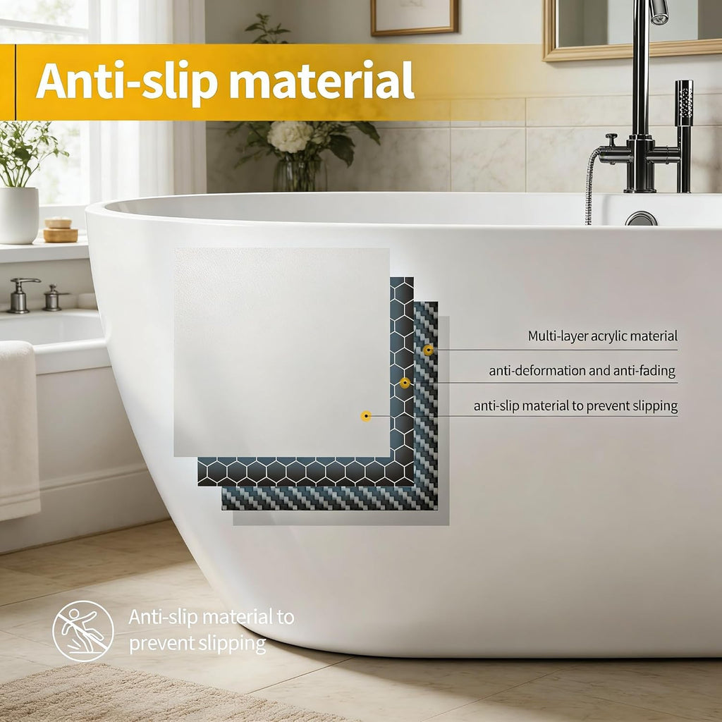 67" Deep Soaking Bathtub, Non-Slip Acrylic Tub with Chrome Drain, cUPC Certified, Ergonomic Modern Bath for Bathrooms