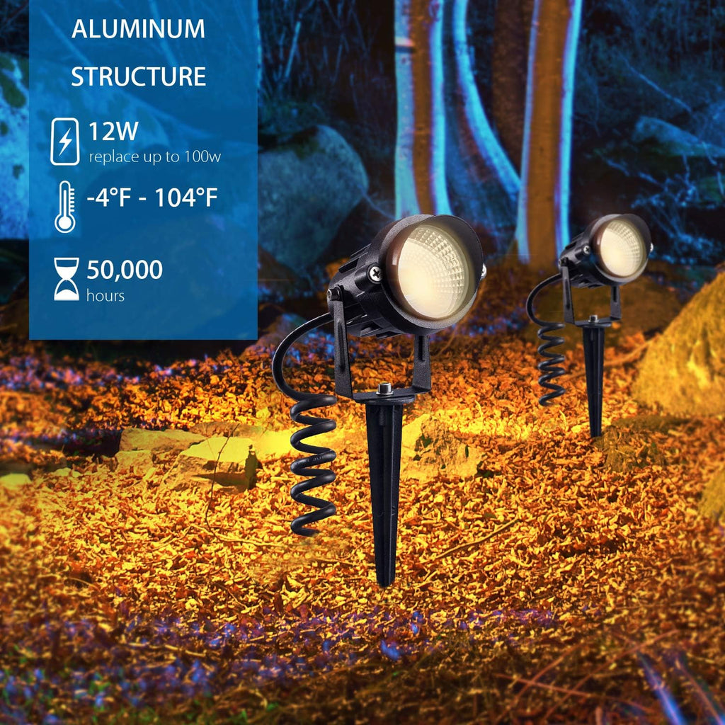 Outdoor Landscape LED Lighting 12W Waterproof Garden Lights COB Led Spotlights with Spiked Stand for Lawn Decorative
