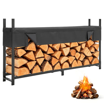 Firewood Rack with Waterproof Cover 8ft 1/2 Cord Outdoor Wood Storage