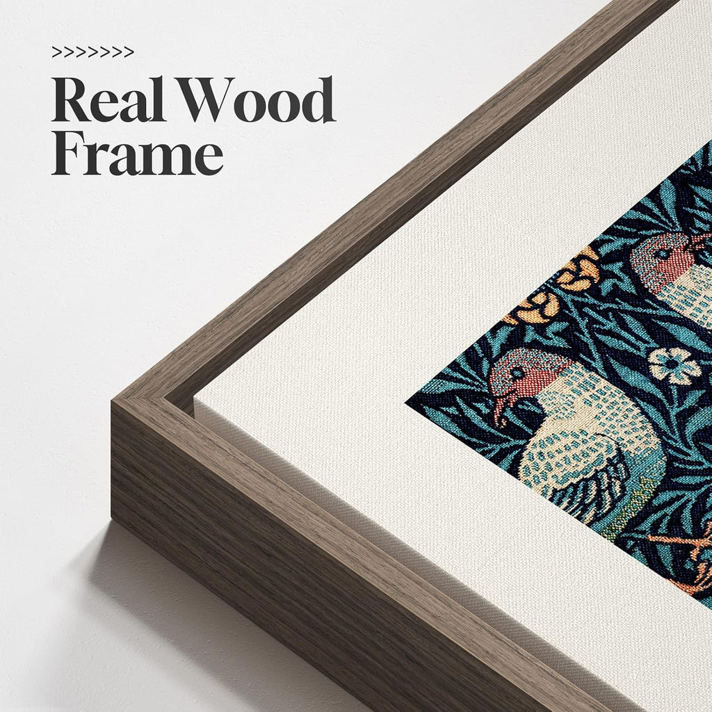 Framed William Morris Wall Art , 5 Piece Large Vintage Blue Canvas Prints Set, Floral Botanical and Bird Pattern