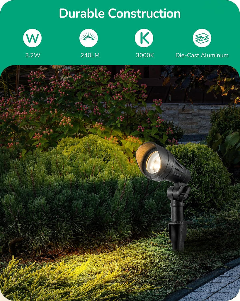 Low Voltage LED Landscape Lights, 3.2W 240LM Waterproof SpotLights | 12V 3000K AC/DC, 35° Beam Angle, CRI 80, Outdoor