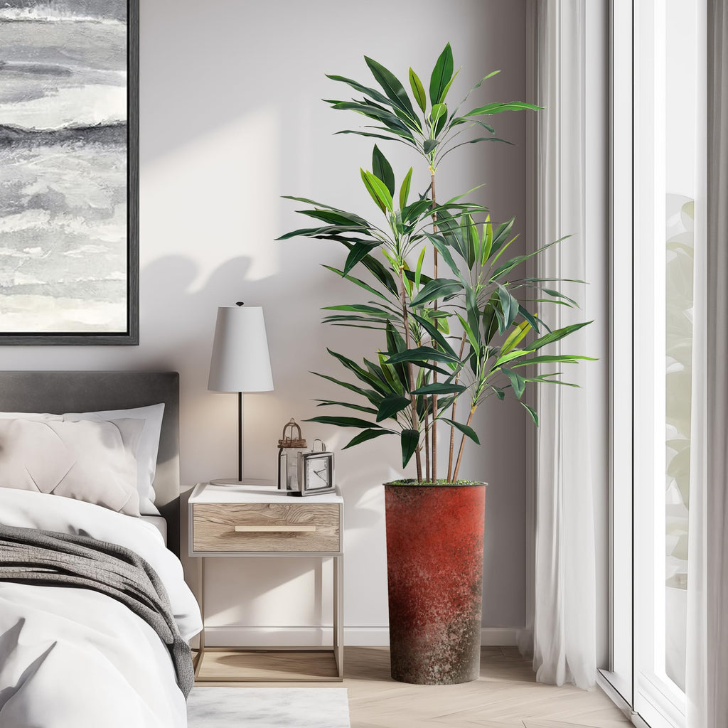 Artificial Tree in Modern Planter, Fake Dracaena Tree Silk Tree for Indoor and Outdoor Home Decoration - 66" Overall
