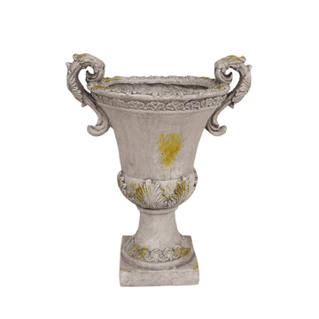Chalice Garden Urn Planter, Roman, Botanical, Lightweight Concrete with Gray Moss Finish