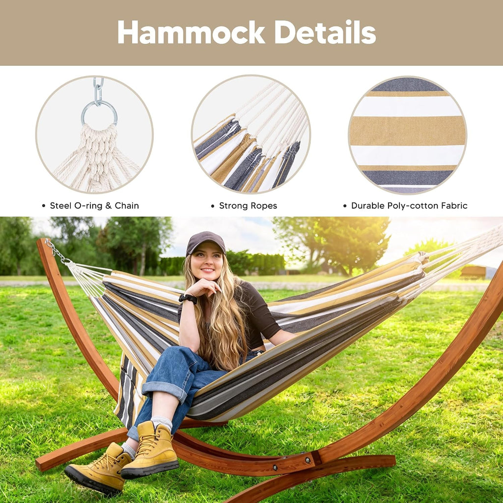 Freestanding Hammock with 10 ft Wooden Stand Included, Coffee | Stand Alone Hammock for Outside, 475 lbs Capacity