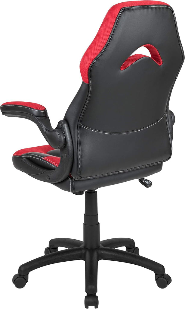 X10 Gaming Chair Racing Office Ergonomic Computer PC Adjustable Swivel Chair with Flip-up Arms, Red/Black LeatherSoft